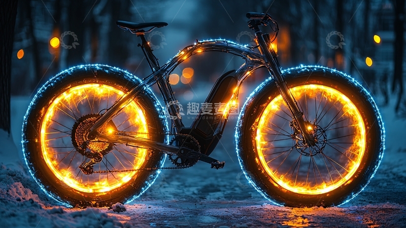 高清大图下载【趣麦麦图】雪地电助力自行车
