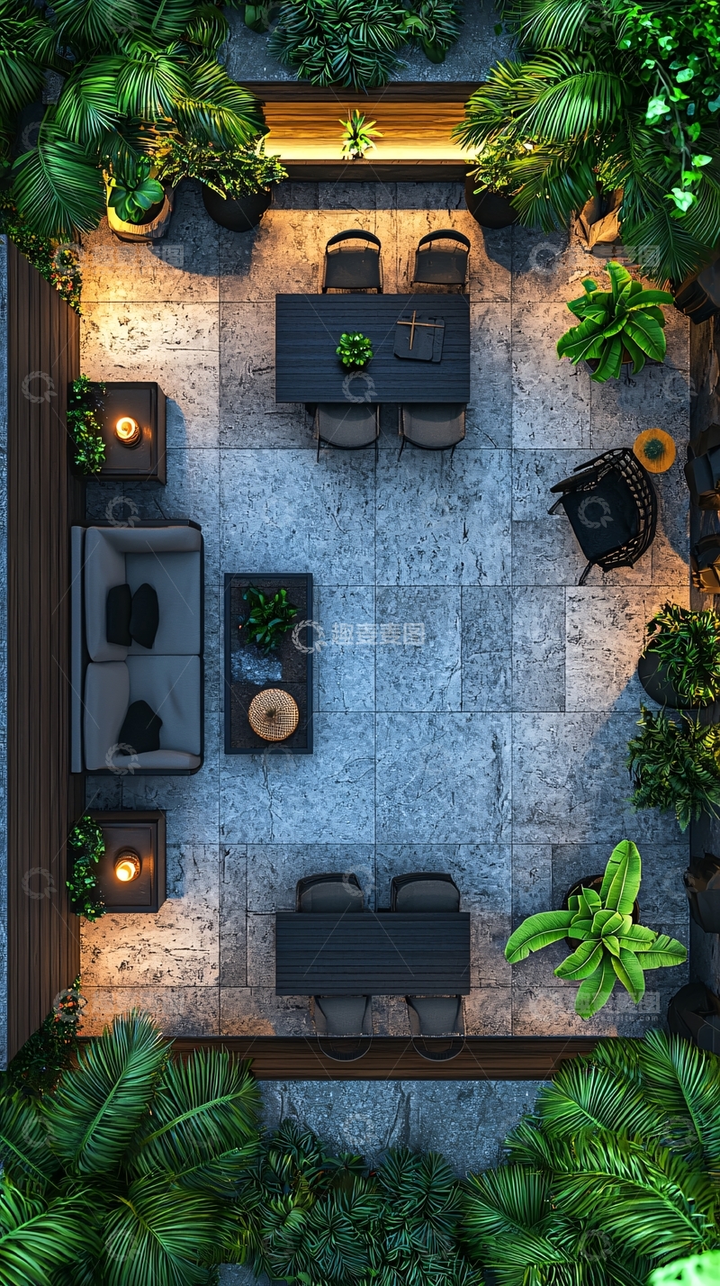 高清大图下载【趣麦麦图】俯瞰图庭院夜景设计