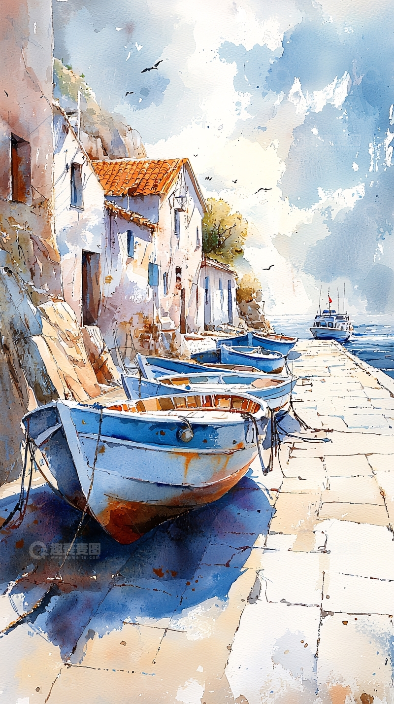 高清大图下载【趣麦麦图】海边小镇的船只