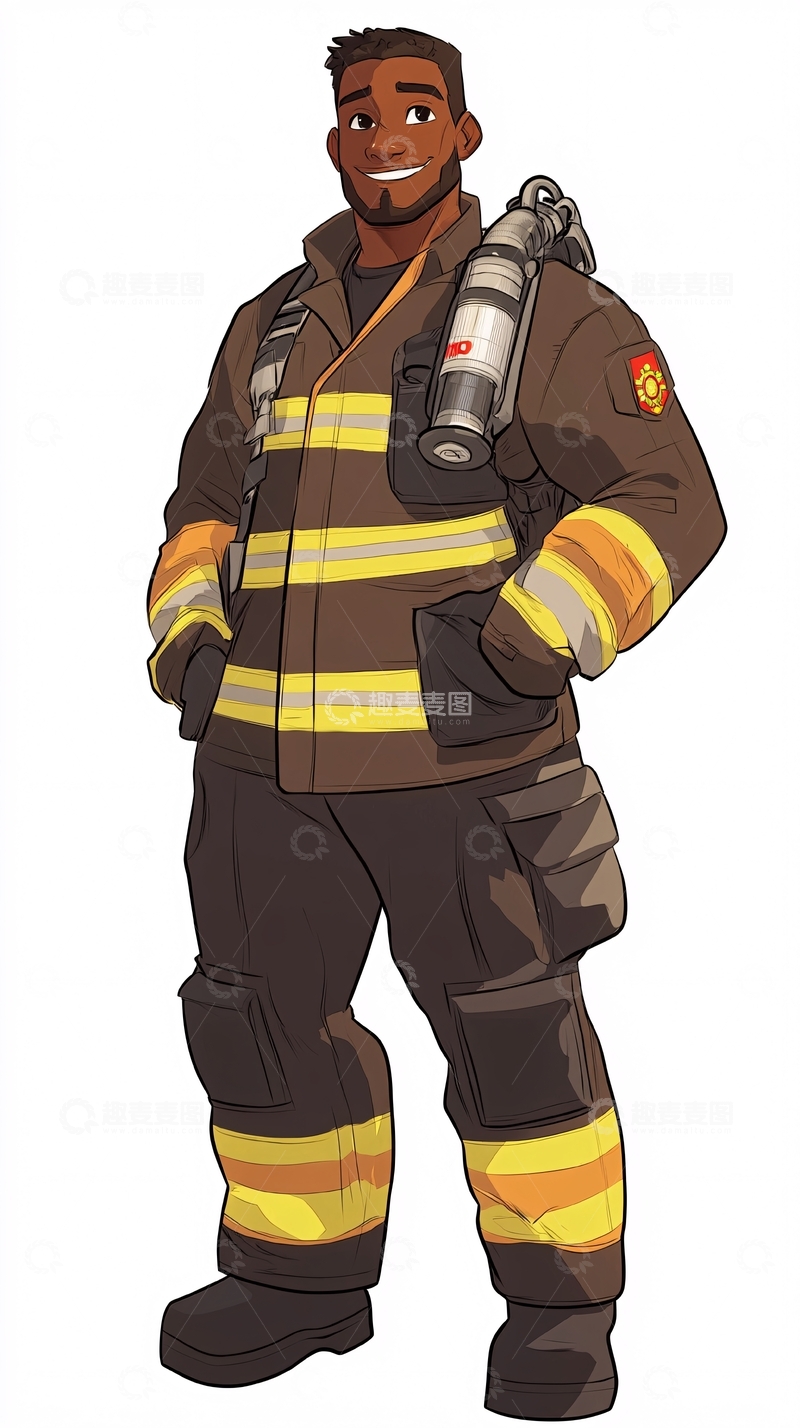 高清大图下载【趣麦麦图】黑人消防员卡通形象