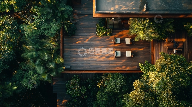 高清大图下载【趣麦麦图】热带雨林木屋空中俯瞰图
