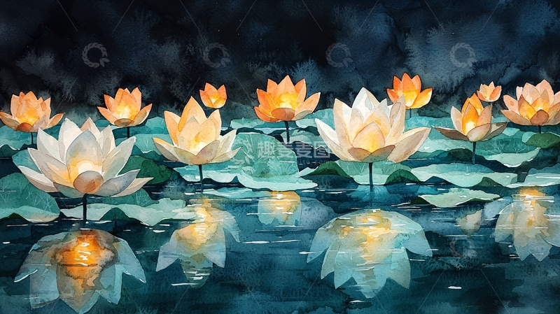 高清大图下载【趣麦麦图】夜色荷花灯