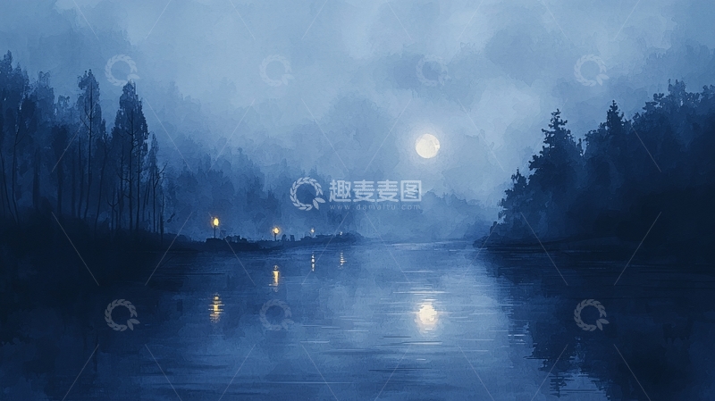高清大图下载【趣麦麦图】月夜下的静谧湖面