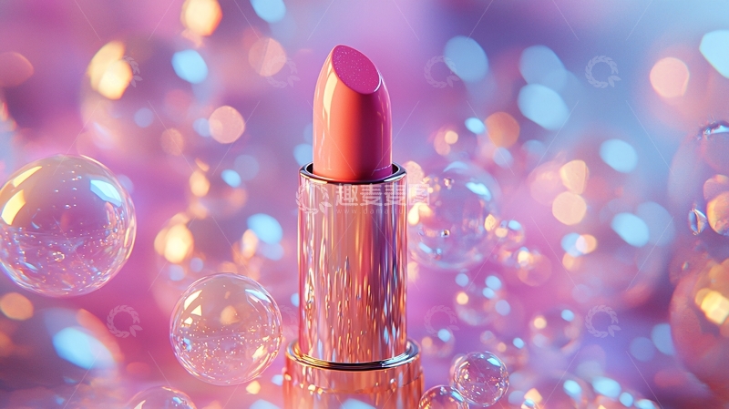 高清大图下载【趣麦麦图】粉色口红与梦幻气泡背景