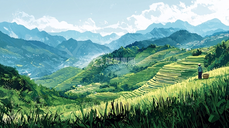 高清大图下载【趣麦麦图】绿色山丘梯田风景如画