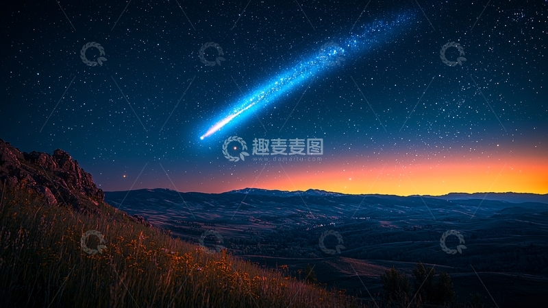 高清大图下载【趣麦麦图】夜空流星划过山峦