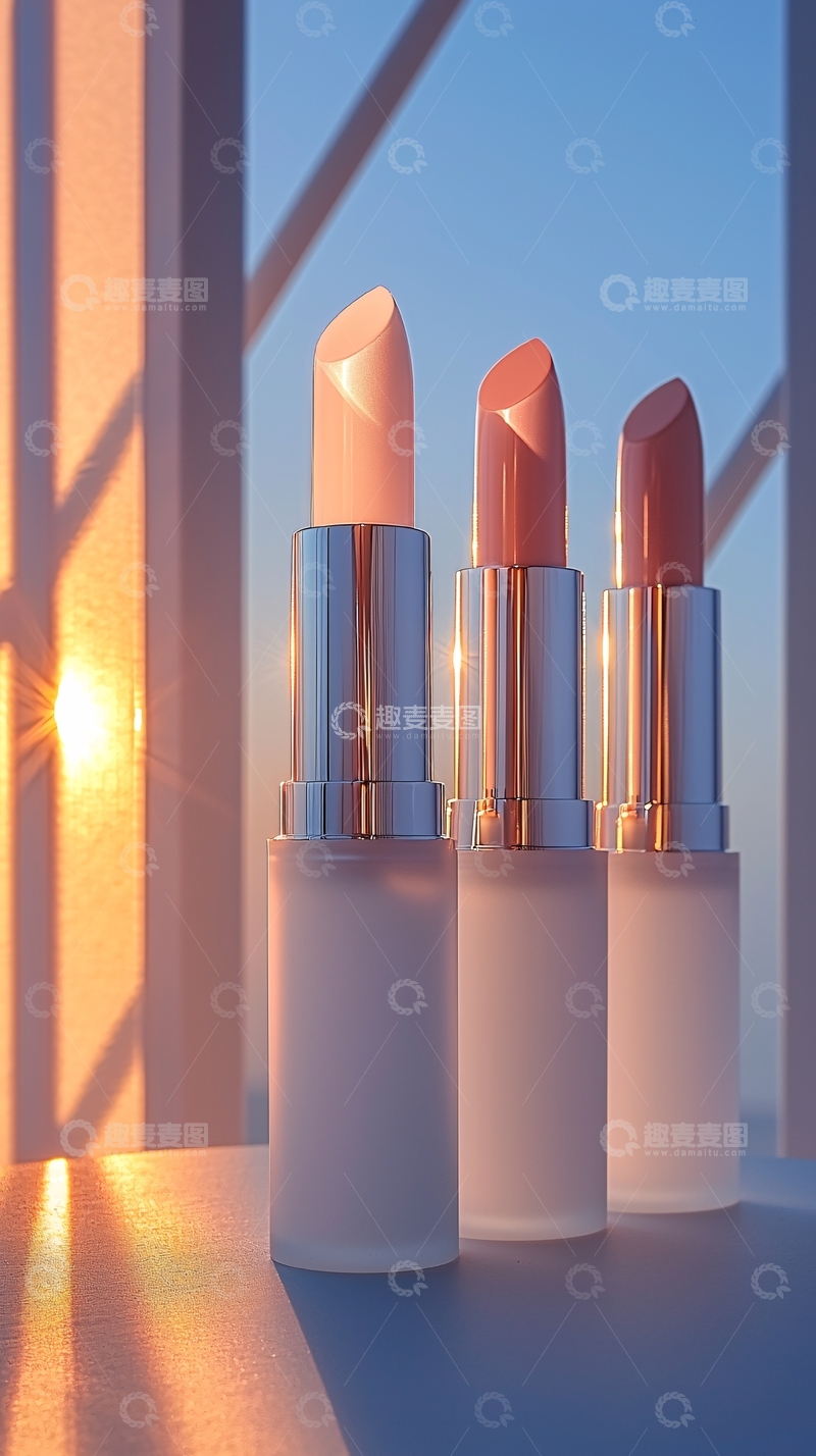 高清大图下载【趣麦麦图】日出光线下三支口红