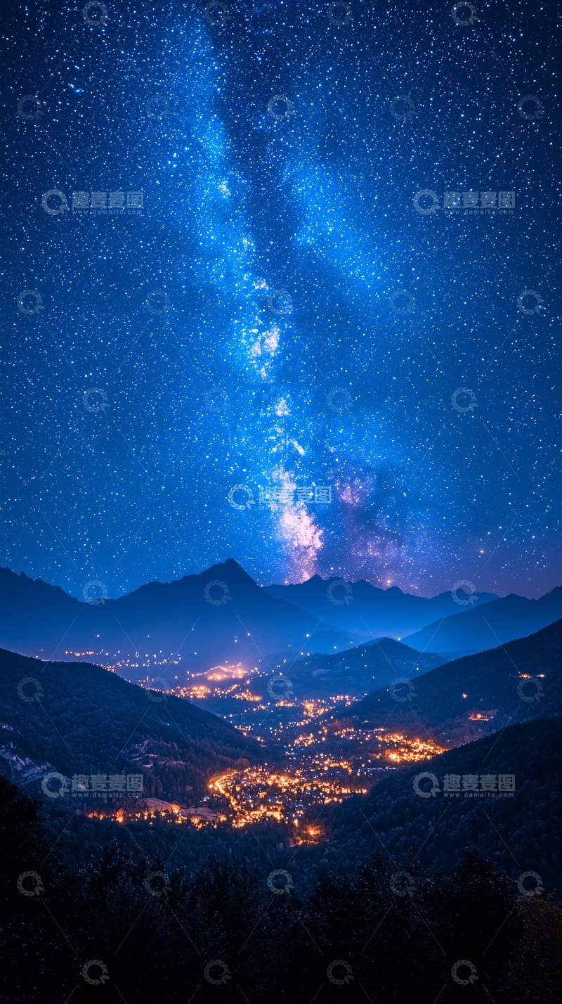 高清大图下载【趣麦麦图】星空下的山谷小镇