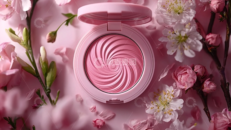 高清大图下载【趣麦麦图】粉色腮红和花卉的浪漫组合