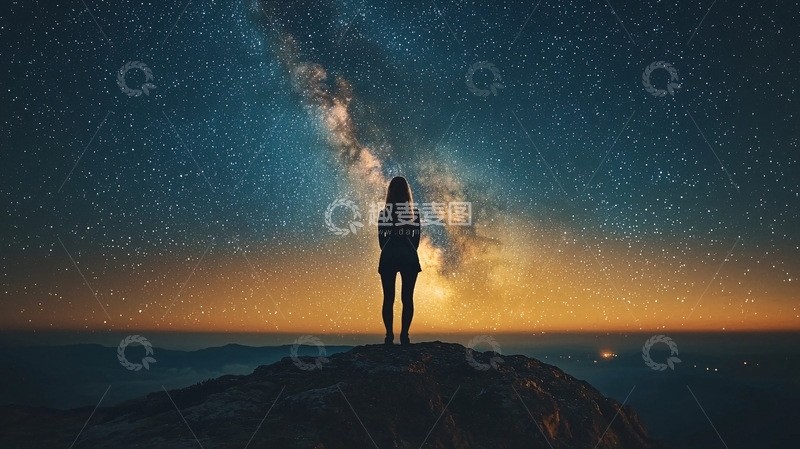 高清大图下载【趣麦麦图】星空下女子剪影
