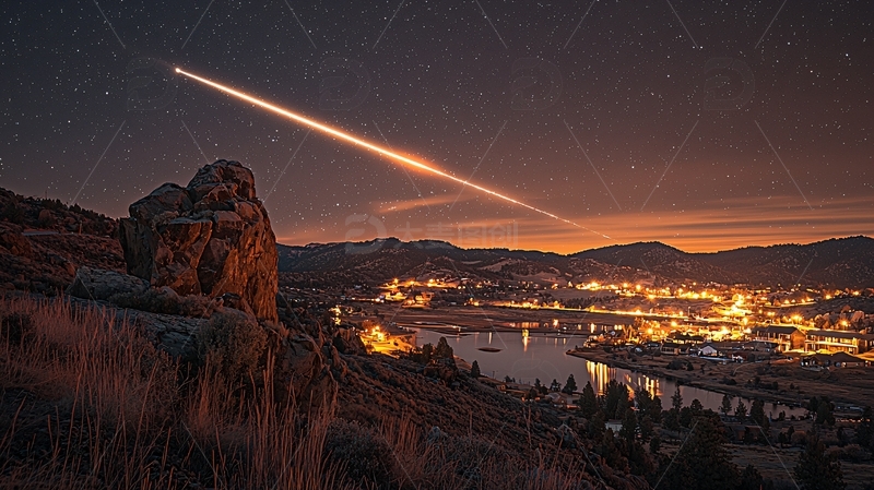 高清大图下载【趣麦麦图】夜空流星划过山城夜景