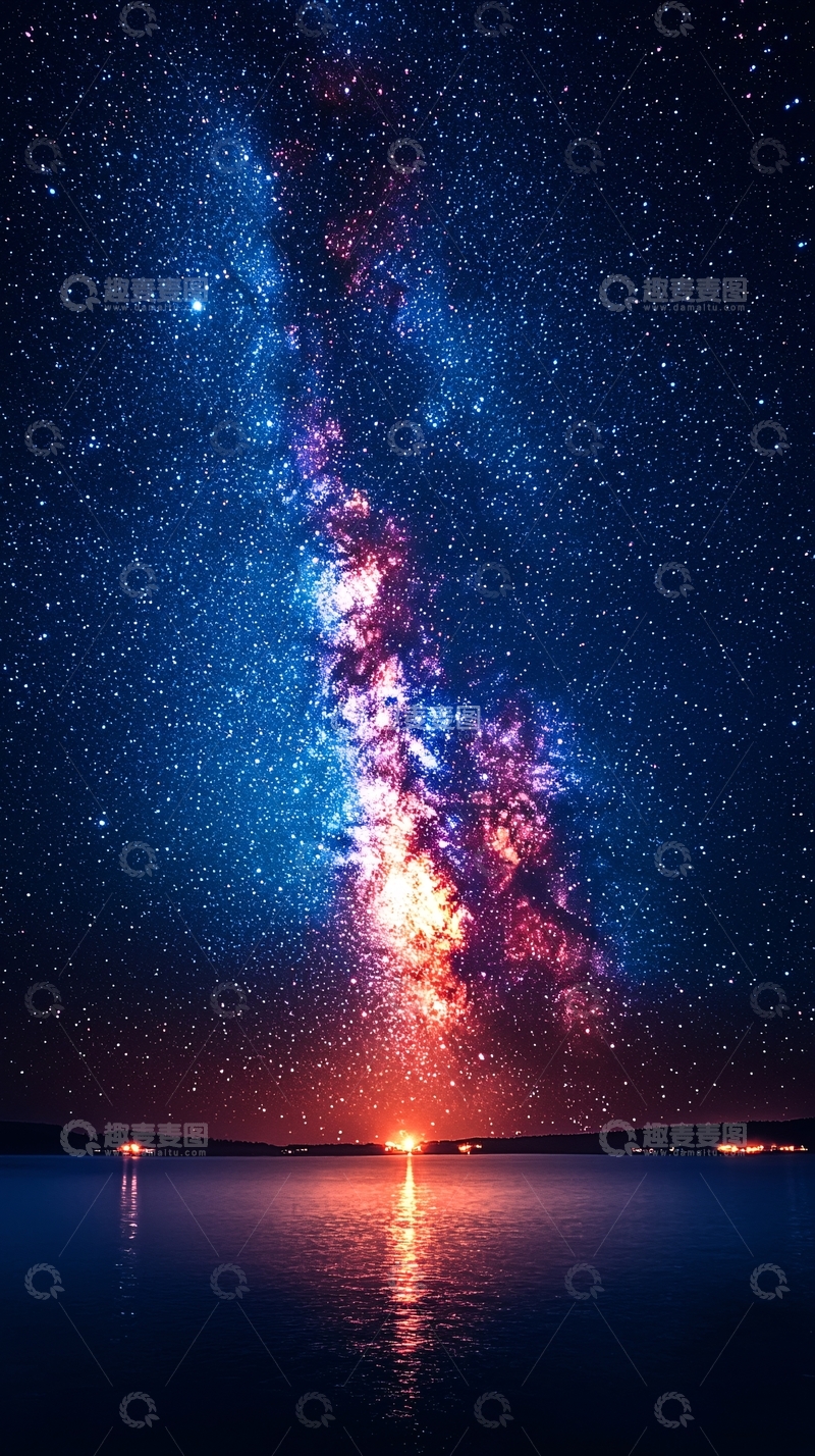 高清大图下载【趣麦麦图】璀璨星空倒影湖面