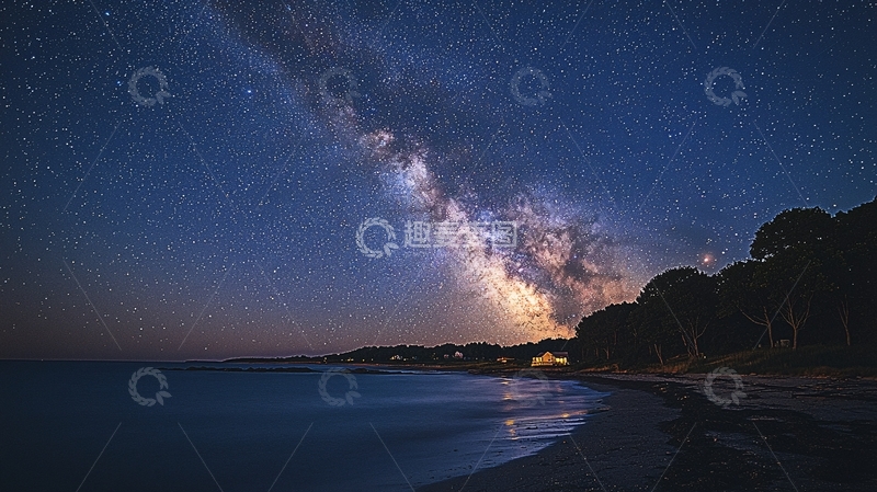 高清大图下载【趣麦麦图】星空银河海滩夜景