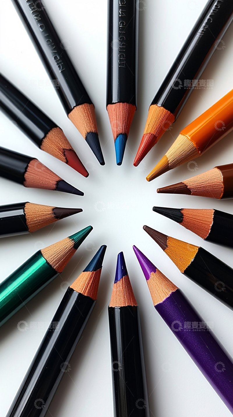 高清大图下载【趣麦麦图】彩色铅笔围成圆形