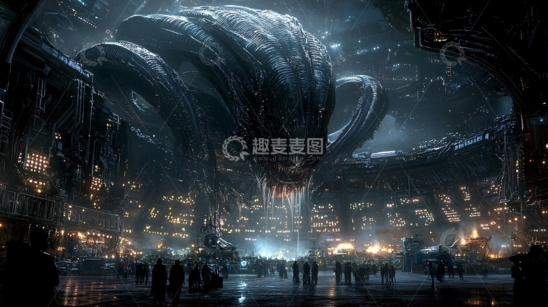 高清大图下载【趣麦麦图】-巨大怪兽袭击城市