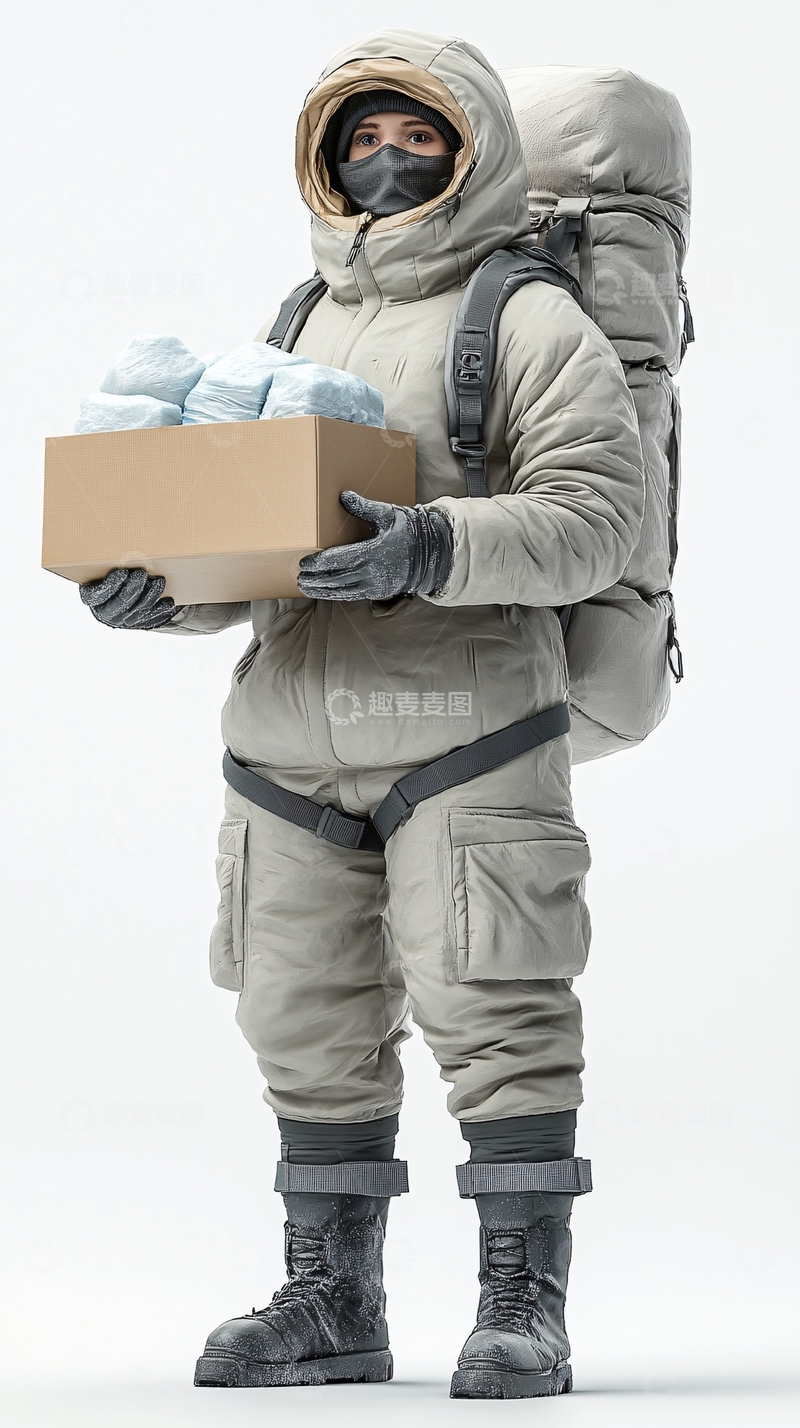 高清大图下载【趣麦麦图】极地探险家扛箱子