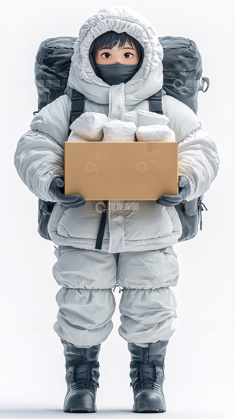 高清大图下载【趣麦麦图】穿着白色羽绒服的人偶