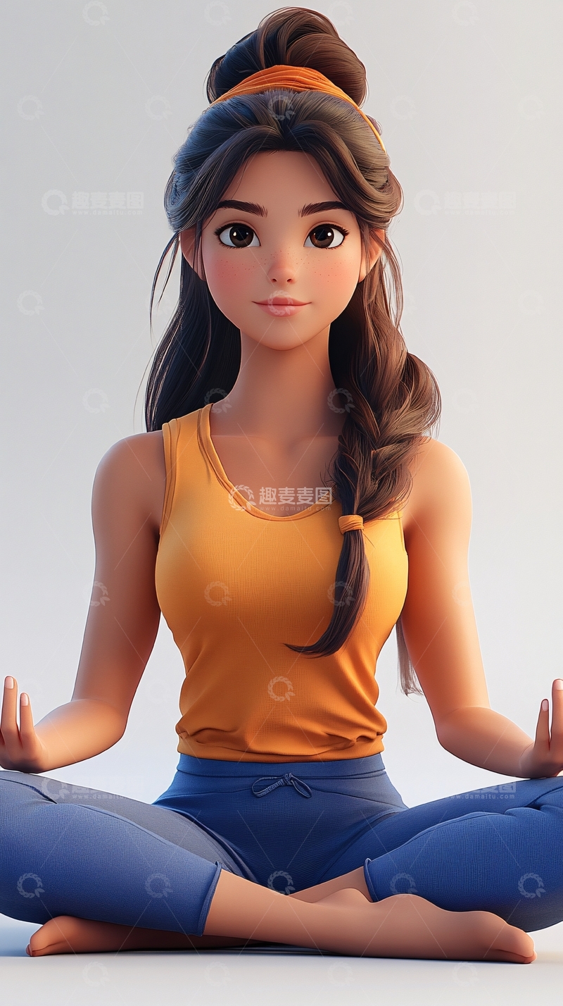 高清大图下载【趣麦麦图】卡通女孩瑜伽