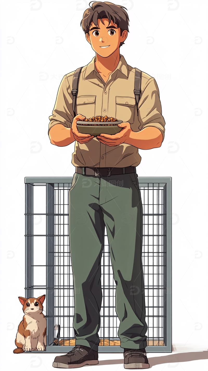 高清大图下载【趣麦麦图】帅气青年喂猫