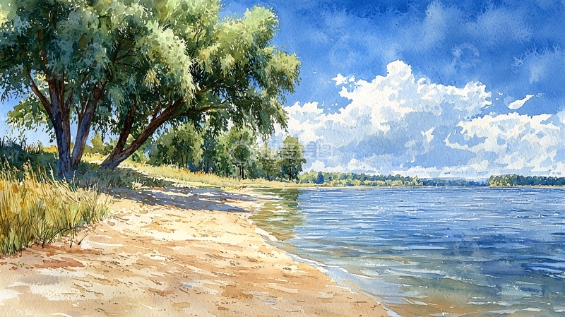 高清大图下载【趣麦麦图】晴朗天空下的湖边景色