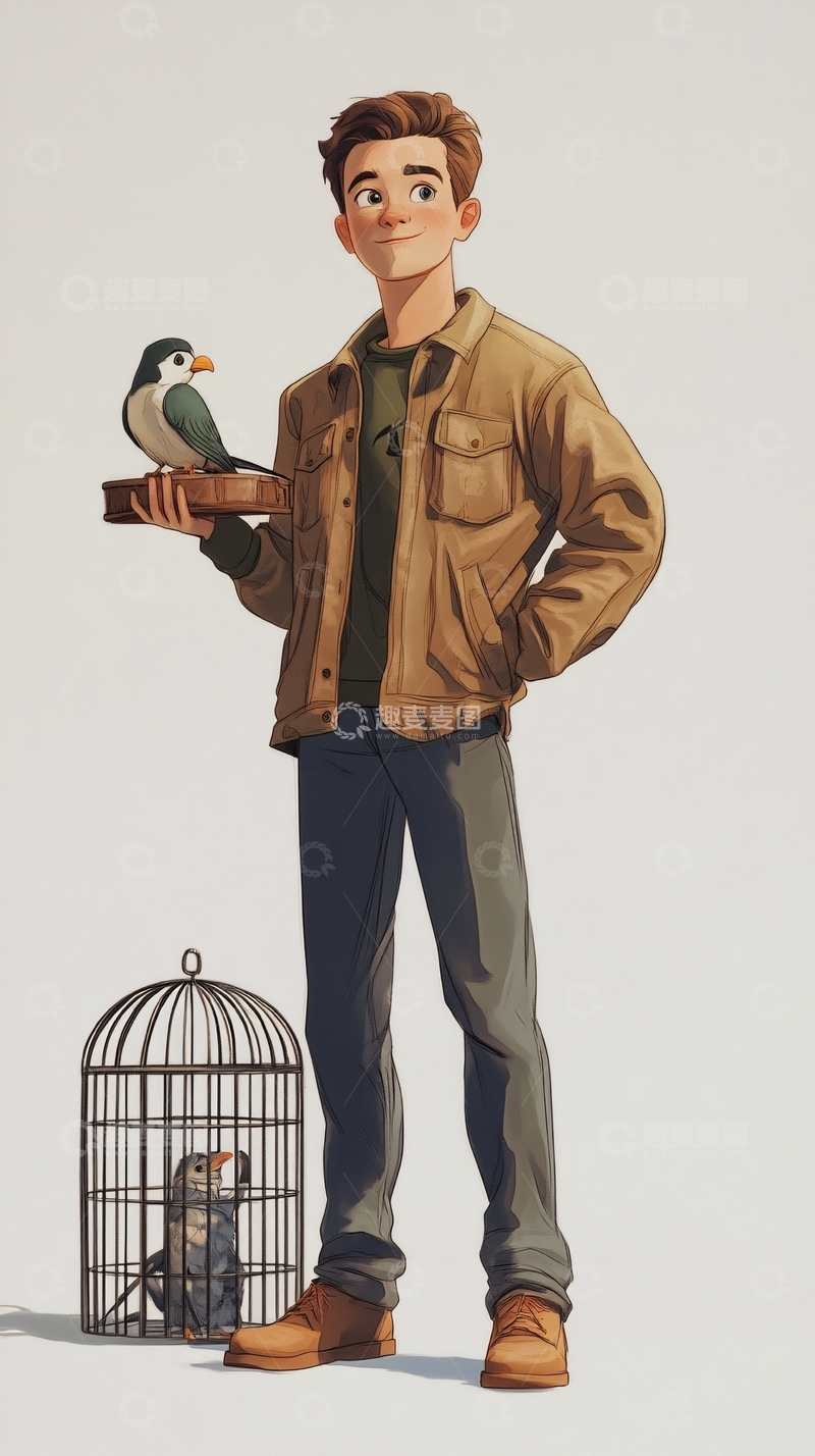 高清大图下载【趣麦麦图】男孩和鸟