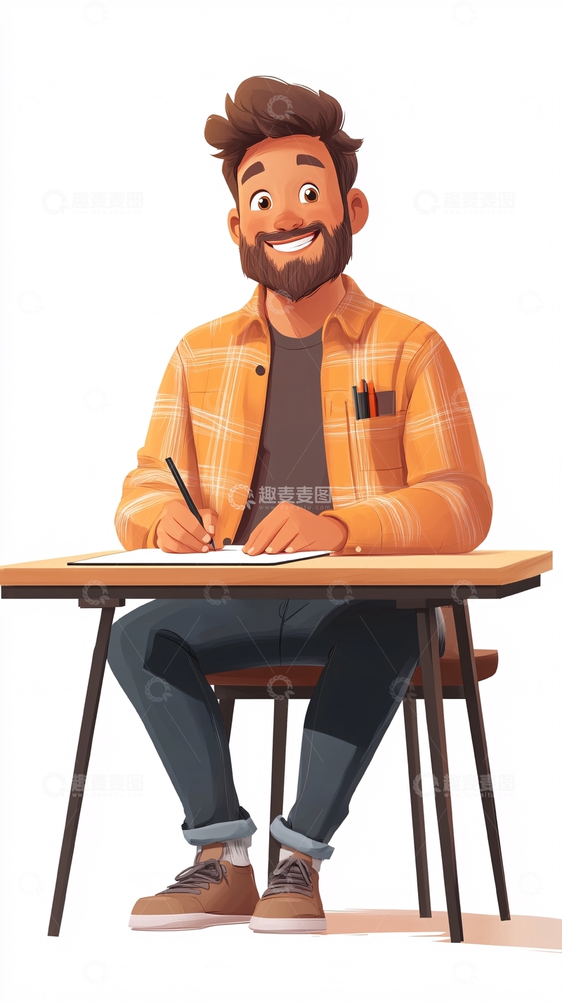 高清大图下载【趣麦麦图】快乐的年轻男子写字