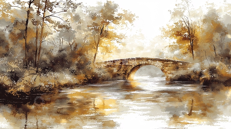 高清大图下载【趣麦麦图】小桥流水风景油画质感