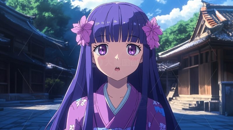 高清大图下载【趣麦麦图】紫发和服少女