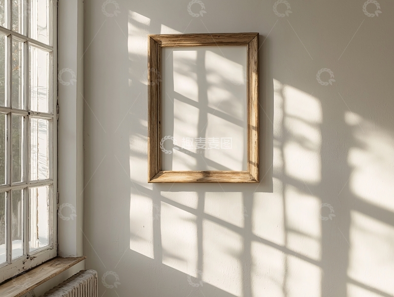 高清大图下载【趣麦麦图】墙上木质相框阳光投影