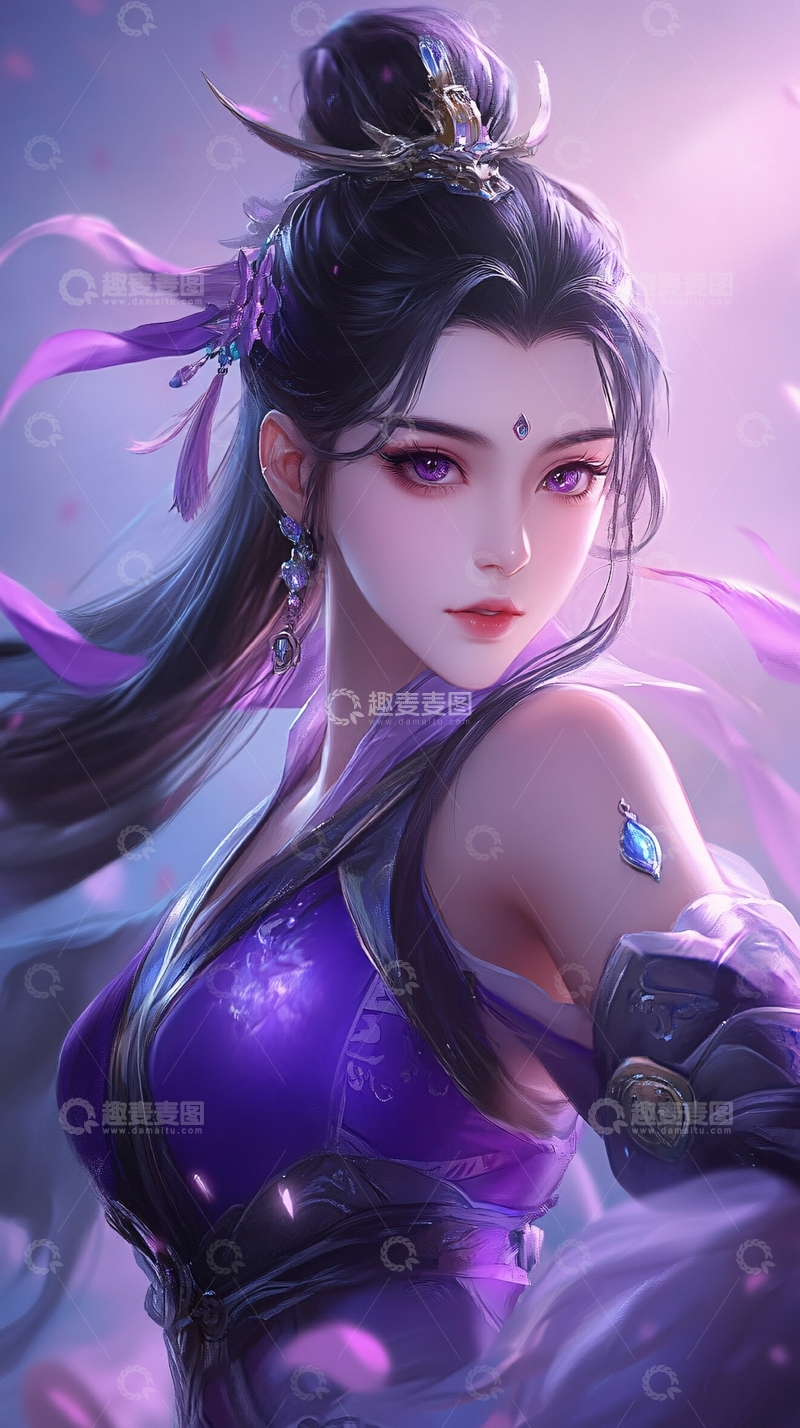 高清大图下载【趣麦麦图】紫衣古风美女