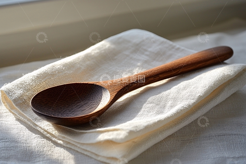 高清大图下载【趣麦麦图】木勺在白色餐巾上