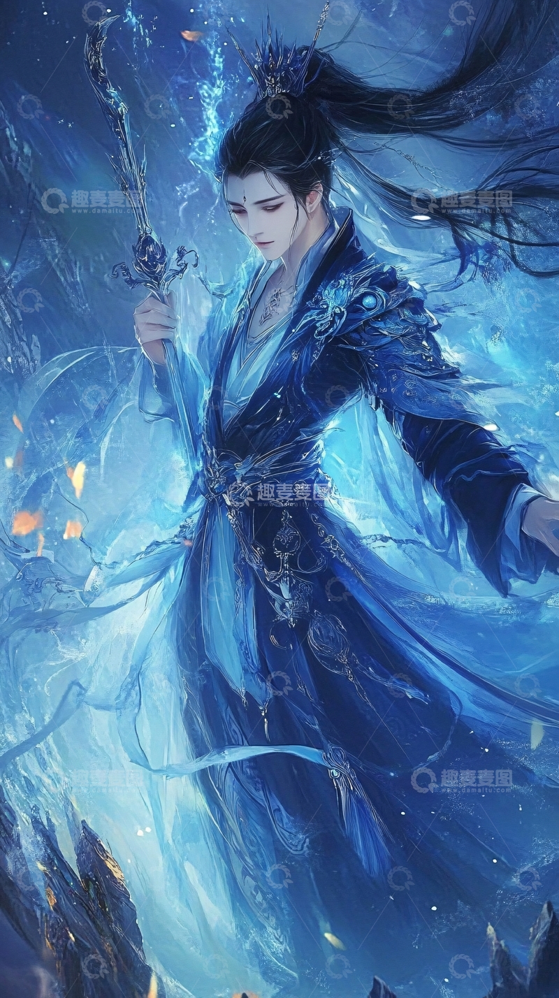 高清大图下载【趣麦麦图】蓝衣古风男子