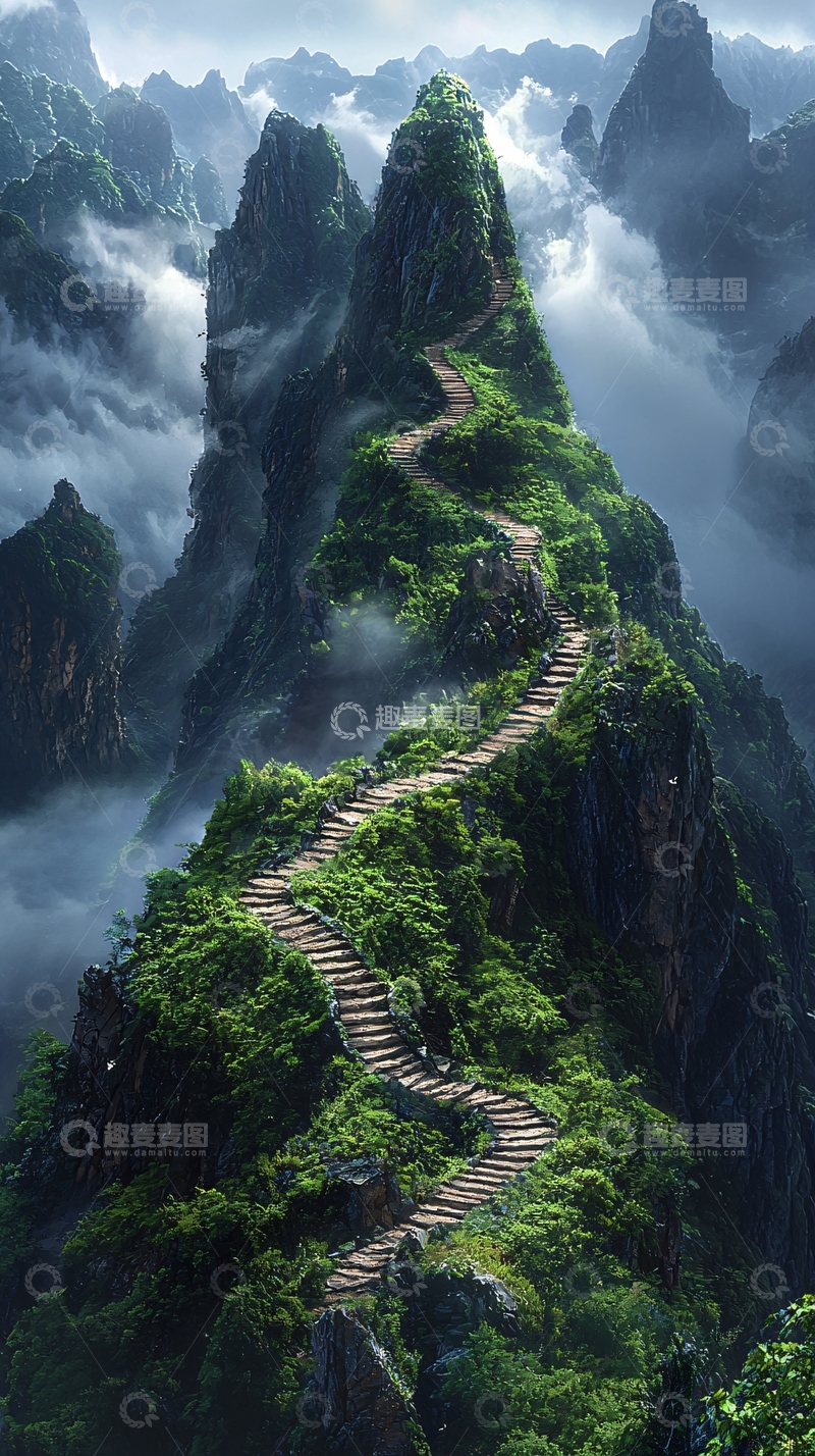 高清大图下载【趣麦麦图】蜿蜒山路通向云端