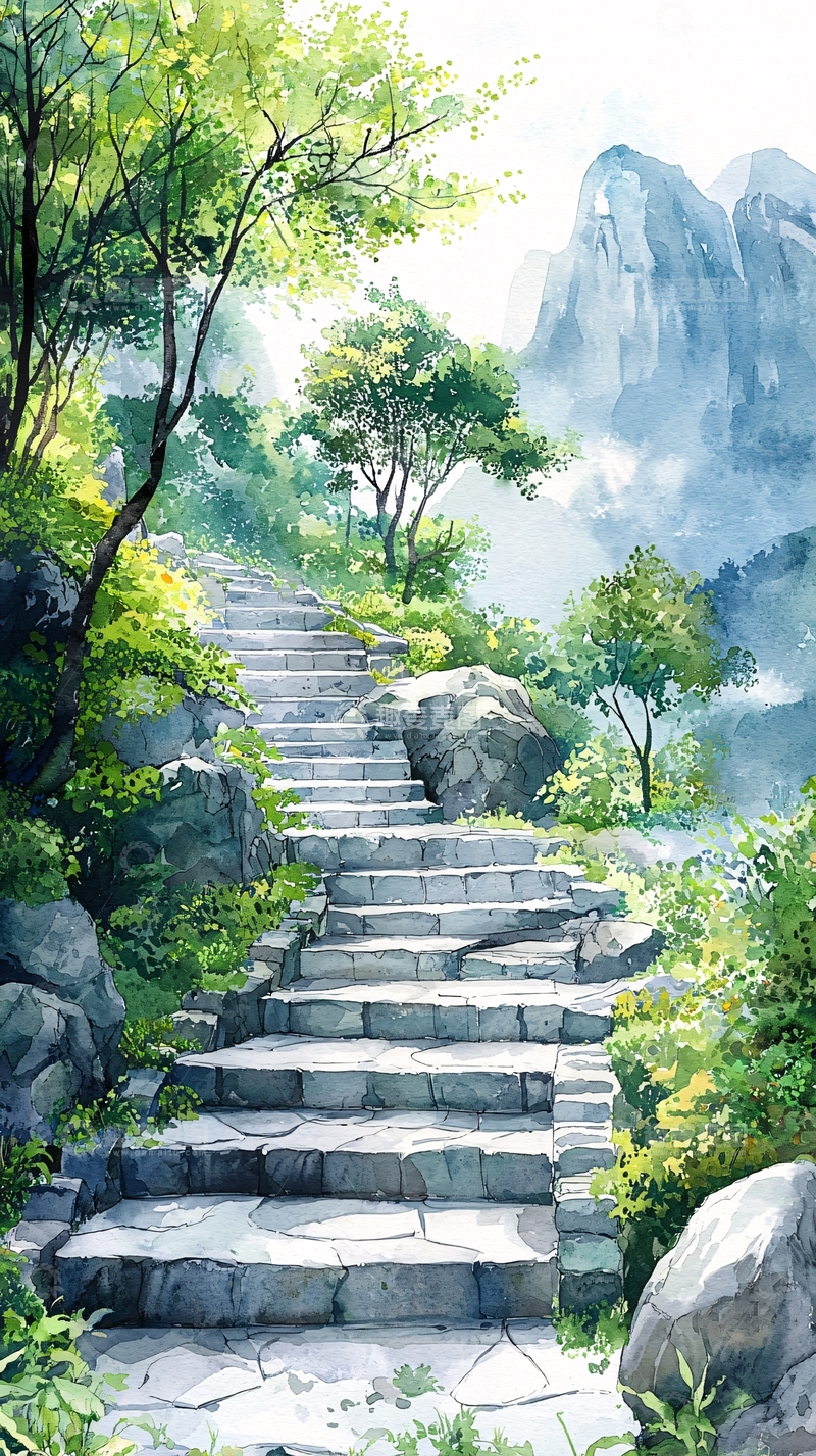 高清大图下载【趣麦麦图】通往山顶的石阶小路