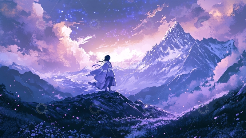 高清大图下载【趣麦麦图】唯美意境动漫人物山峰