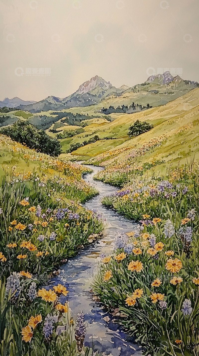 高清大图下载【趣麦麦图】山间小溪花海