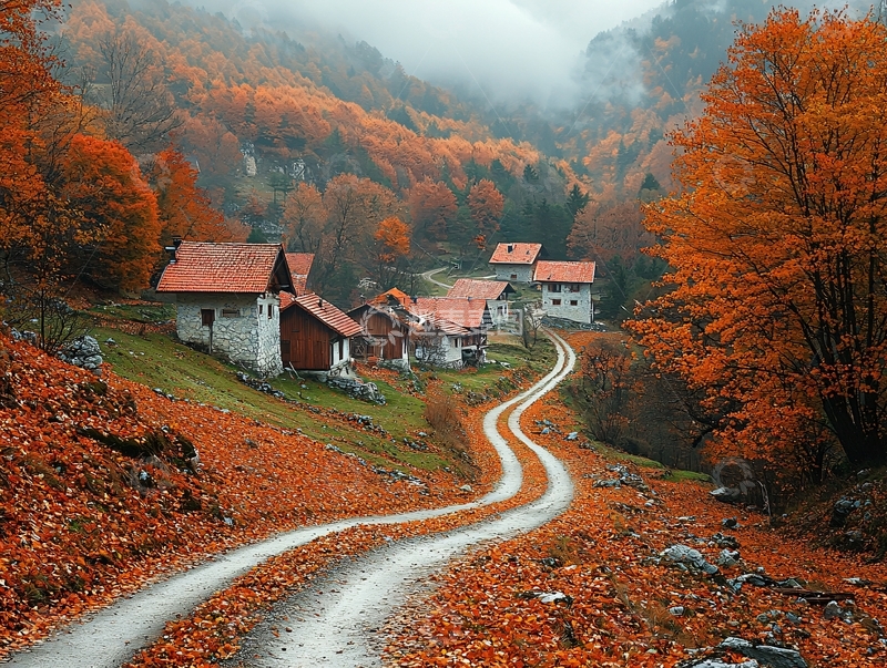 高清大图下载【趣麦麦图】秋日山村小路
