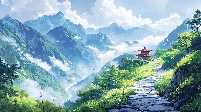 高清大图下载【趣麦麦图】山间寺庙的唯美风景