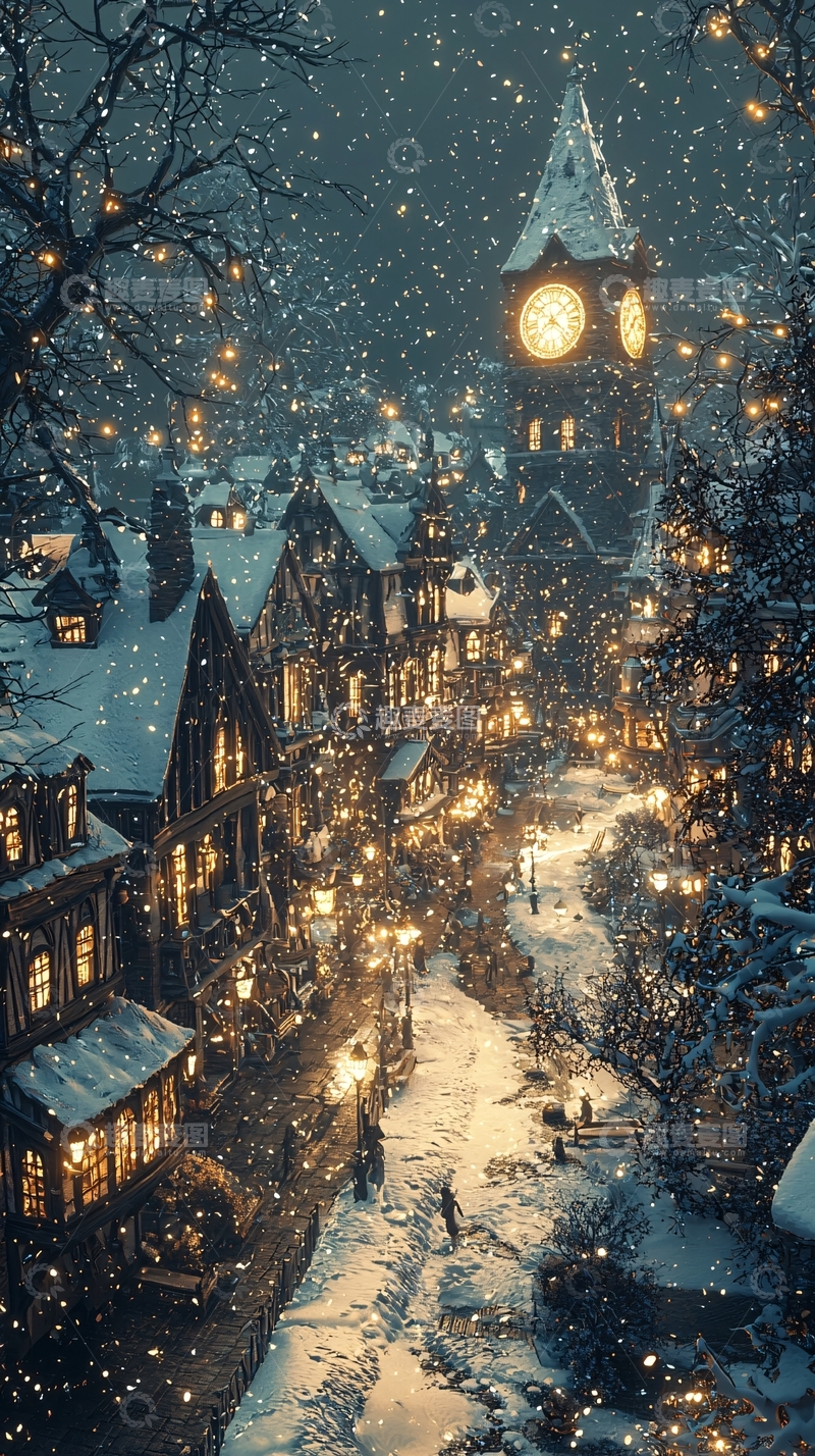 高清大图下载【趣麦麦图】下雪的圣诞小镇