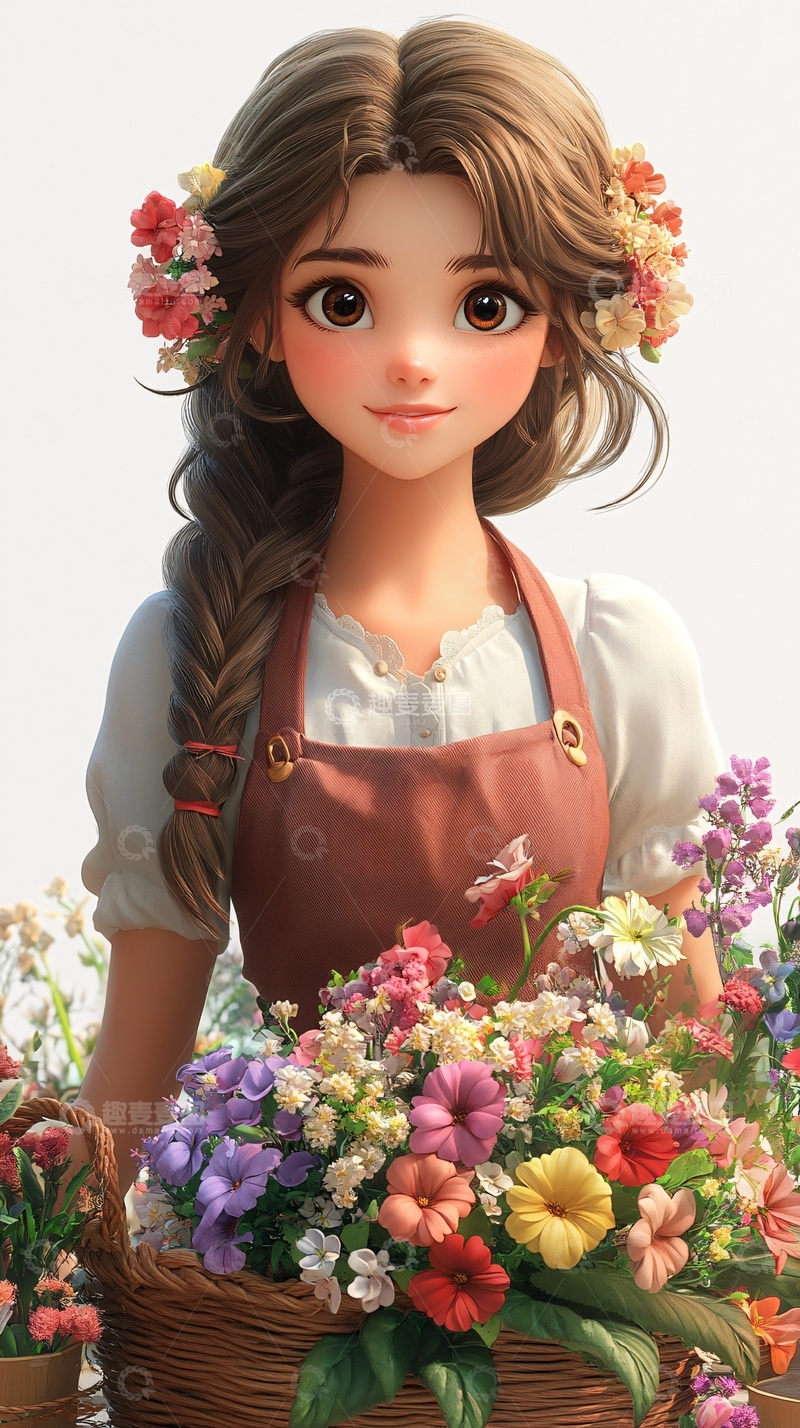 高清大图下载【趣麦麦图】可爱花朵女孩