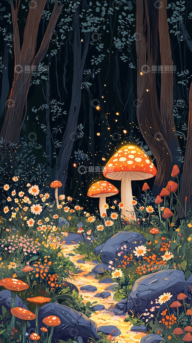高清大图下载【趣麦麦图】童话森林蘑菇小径
