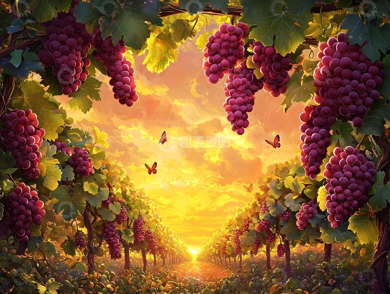 高清大图下载【趣麦麦图】葡萄园日落美景