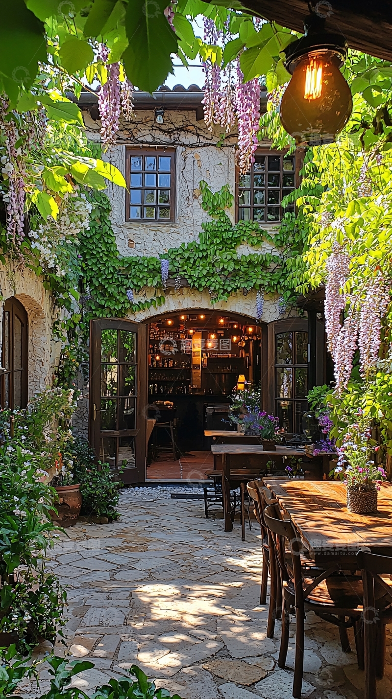 高清大图下载【趣麦麦图】庭院餐厅绿植环绕