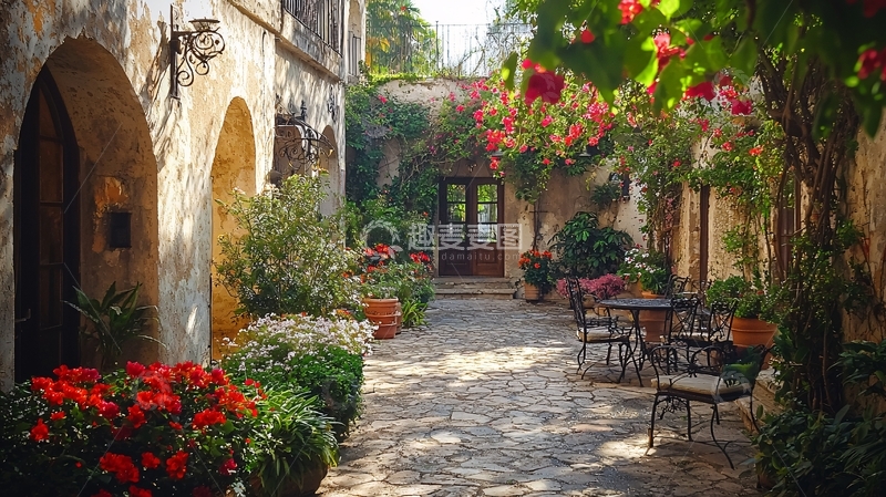 高清大图下载【趣麦麦图】阳光下的欧式庭院