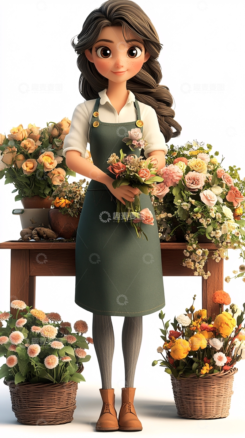 高清大图下载【趣麦麦图】卡通花店女孩