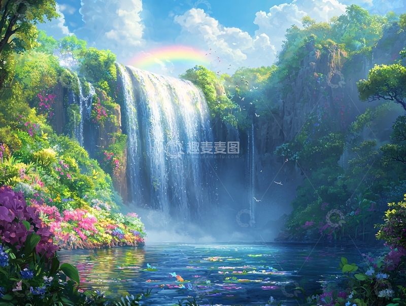 高清大图下载【趣麦麦图】绚丽瀑布彩虹美景