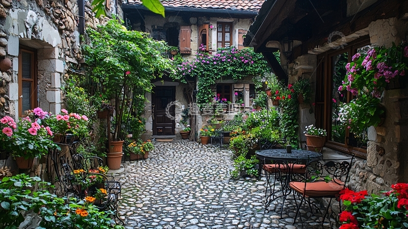 高清大图下载【趣麦麦图】欧洲古镇庭院