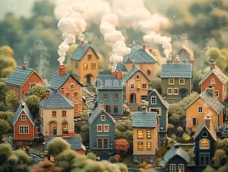 高清大图下载【趣麦麦图】微缩房屋小镇鸟瞰图