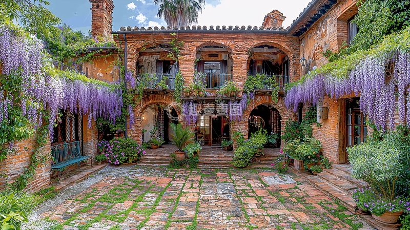 高清大图下载【趣麦麦图】庭院别墅紫藤花