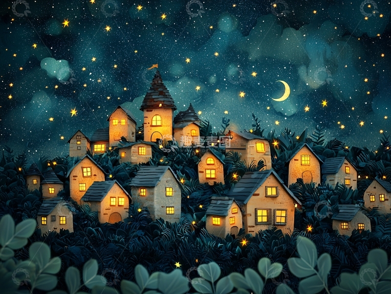 高清大图下载【趣麦麦图】星空小镇